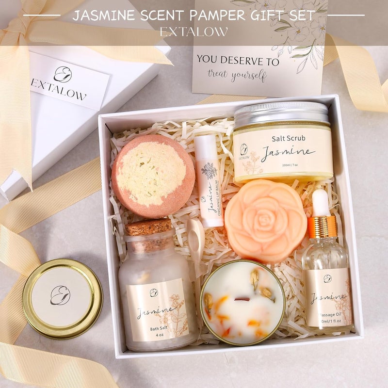 EXTALOW Spa Gifts for Women Valentines Day Gifts Jasmine Bath Gift Baskets Relaxing Self Care Gift for Mom Girlfriend Sister Wife Auntie Home Bath Care Package Thank You Birthday Gift Friendship - Image 2